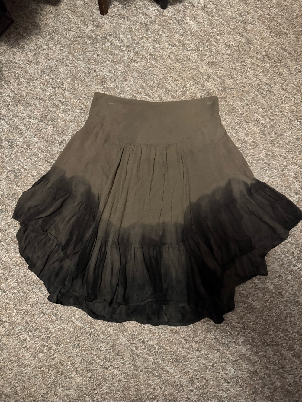 Free People Olive to Black Ombre Tiered Circle Skirt
